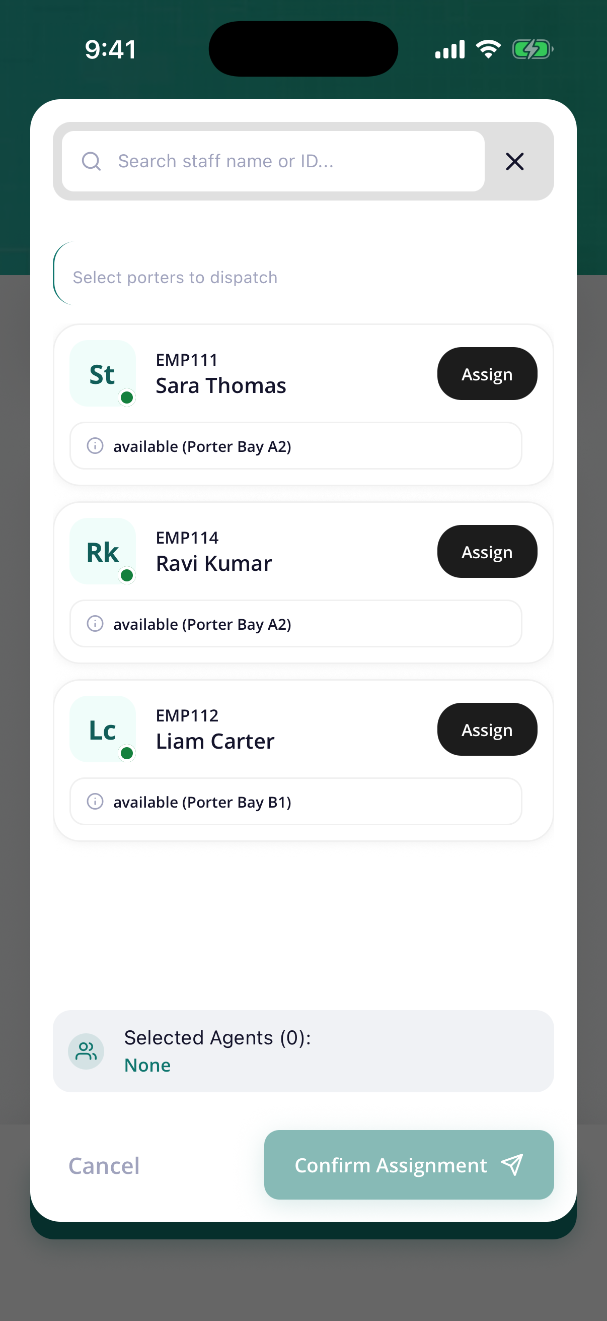 Admin Mobile App Assign Porter